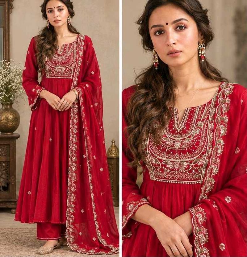 Red Embroidered Kurta Set with Dupatta