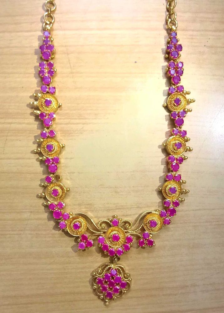 Gold-Tone Necklace with Pink Stones
