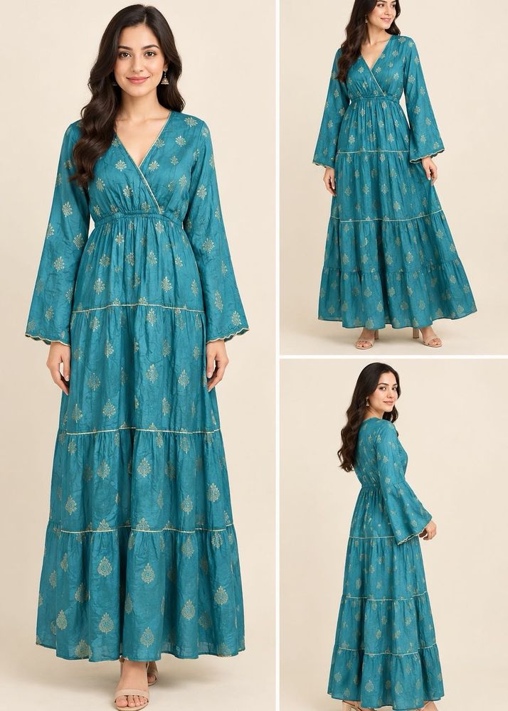 Teal Blue Floral Dress/Gown