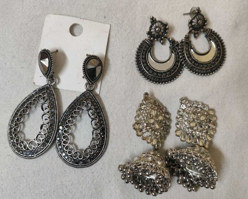 Set of 3 Pairs Oxidised Earrings