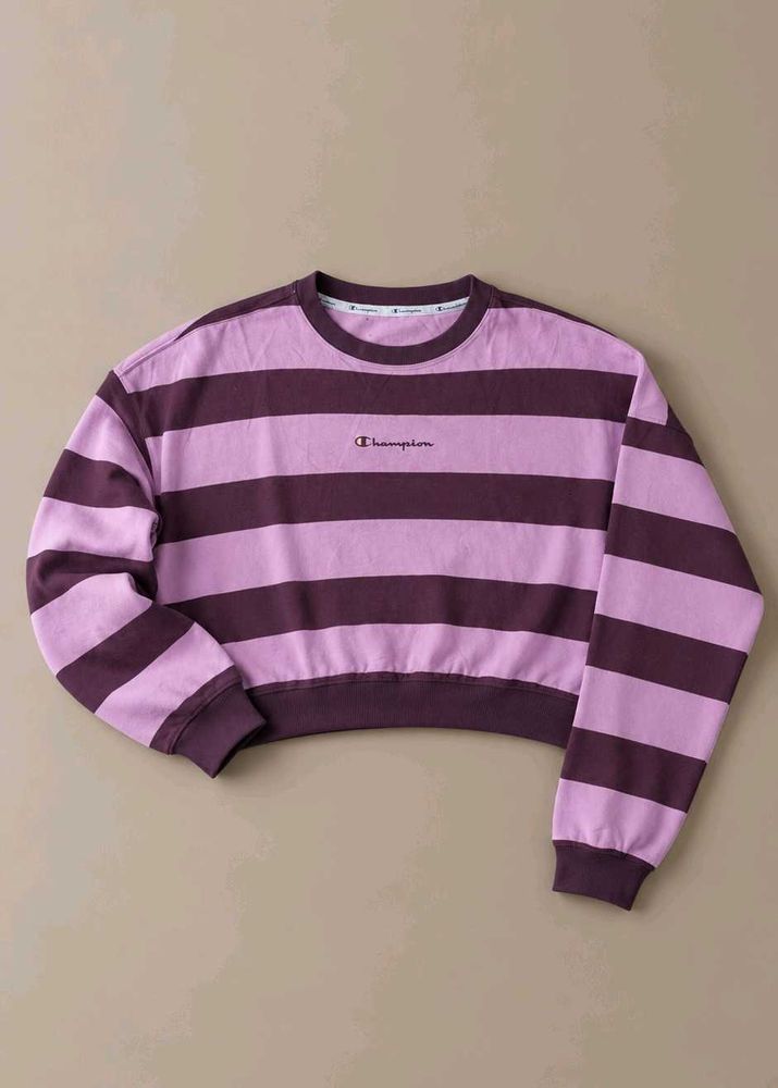 PURPLE &amp; LAVENDER STRIPED CROPPED SWEATSHIRT