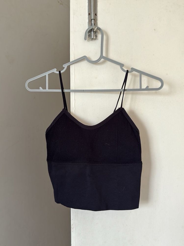 Black Ribbed Crop Tank Top