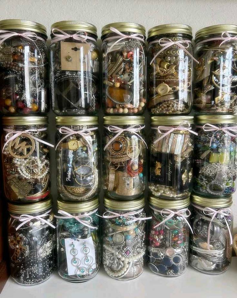 Assorted Jewelry Collection in Mason Jars