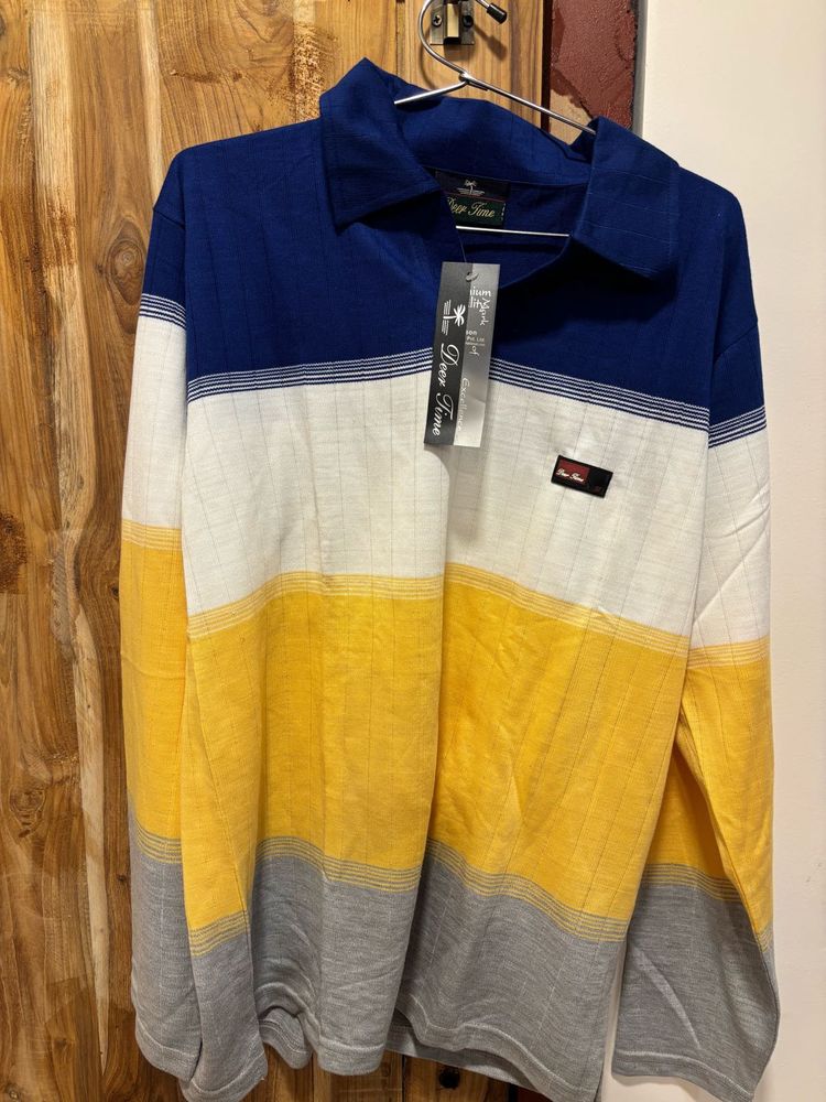 Men's Striped Long Sleeve Polo Shirt
