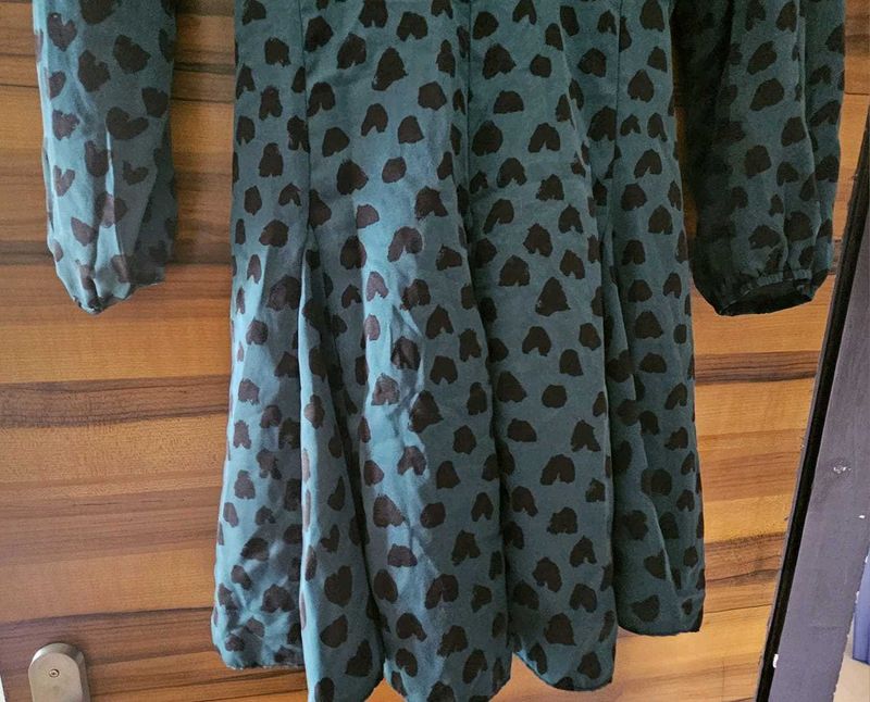 Teal Heart Print Midi Dress