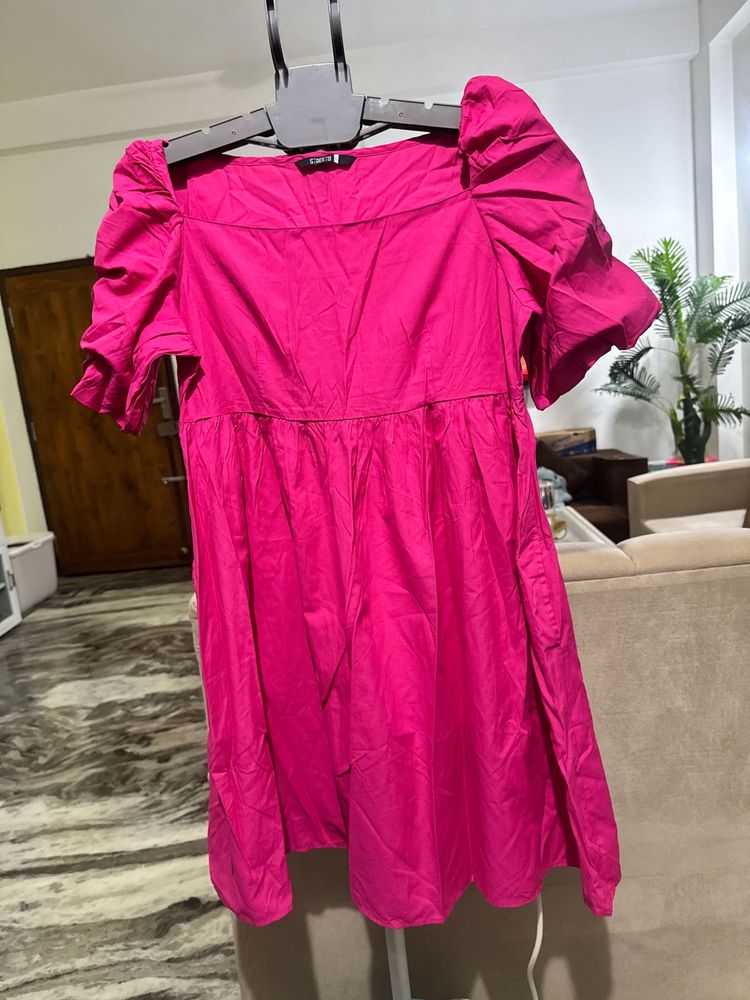 Vibrant Pink Puff Sleeve Dress