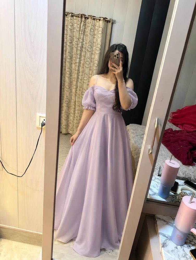 Elegant Lavender Off-Shoulder Dress🎀🦋💖