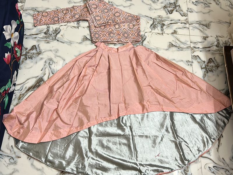 Peach Colour One Shoulder Top And High Low Skirt(Girls)
