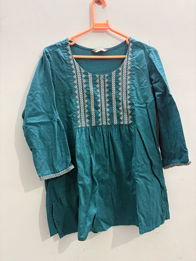 Teal Embroidered Kurta