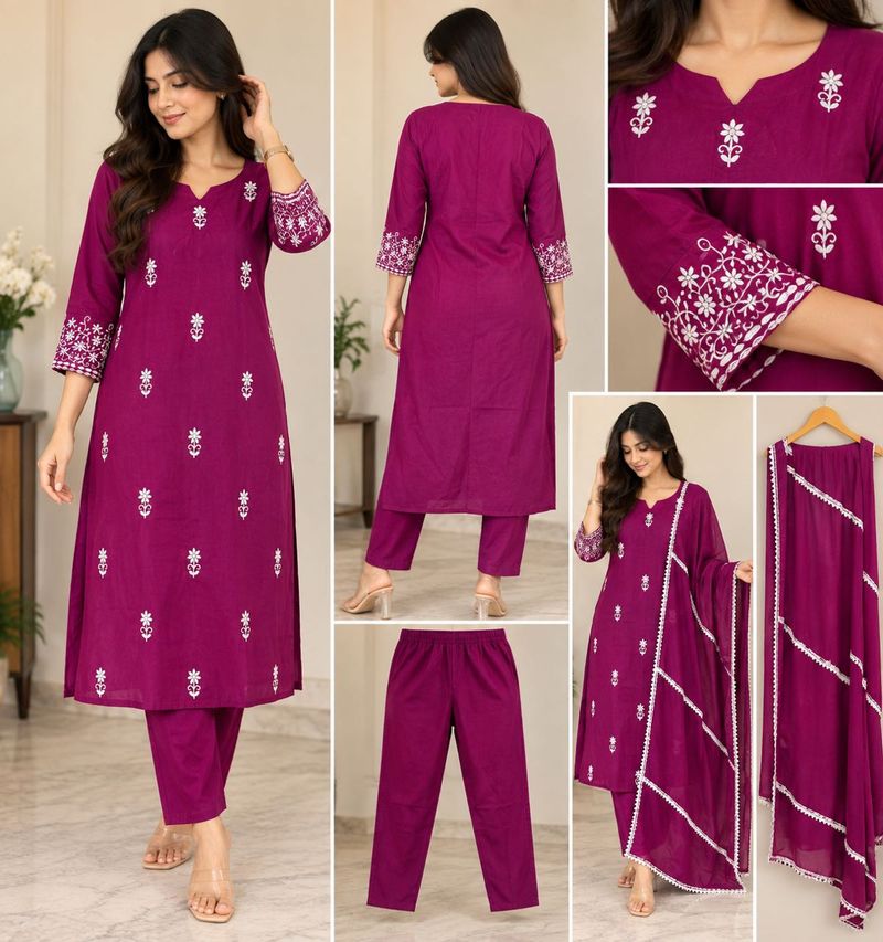 Women's Purple Kurta Set with Dupatta