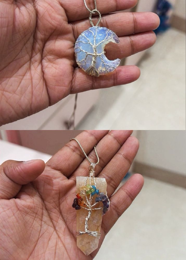 Set Crystal Tree of Life Pendant Necklace