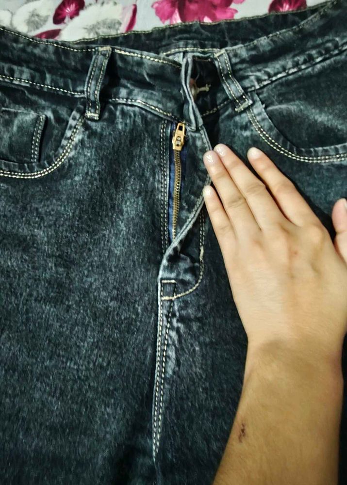 Stylish Washed Black Denim Jeans