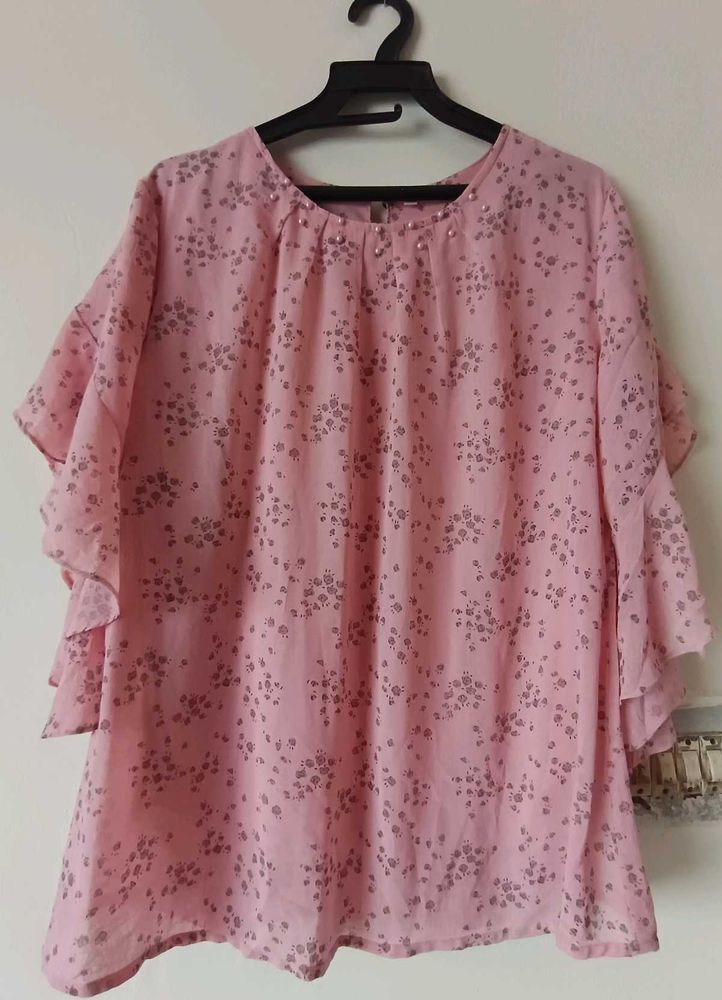Pink Floral Ruffle Sleeve Top