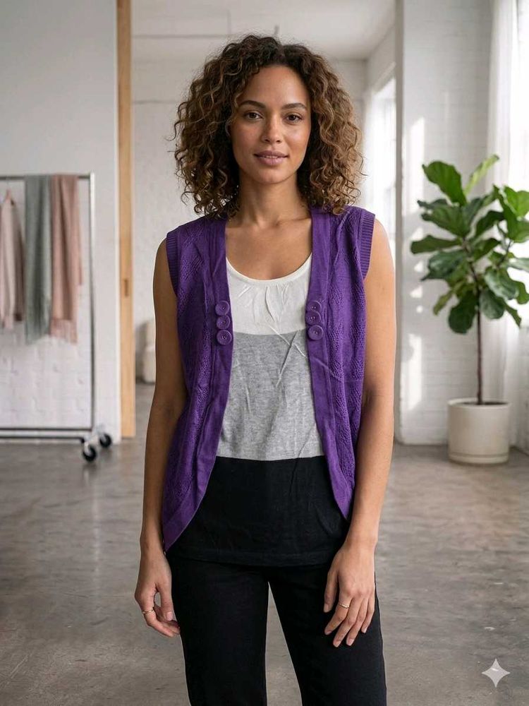 Purple Sleeveless Cardigan Top
