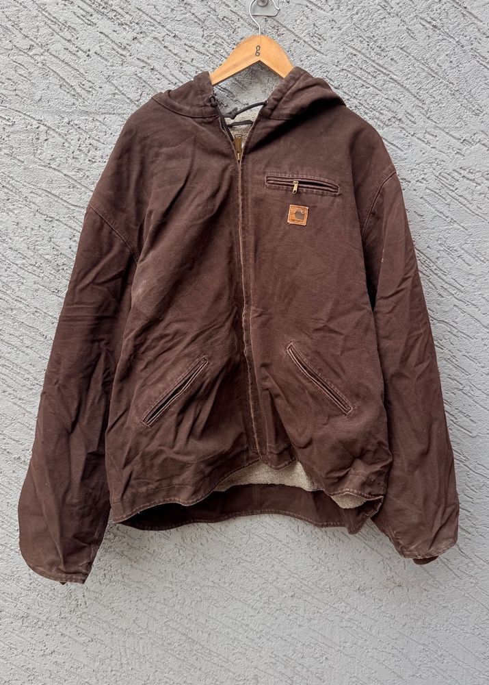 Men's Brown Sherpa Lined Hooded Jacket