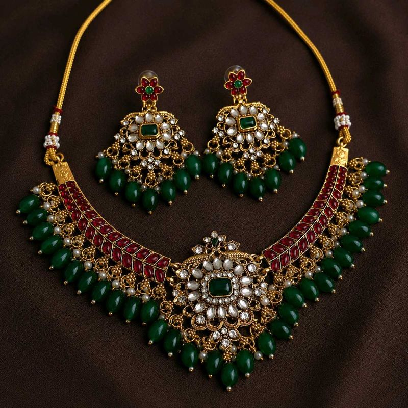 Traditional Gold-Plated Kundan Necklace Set