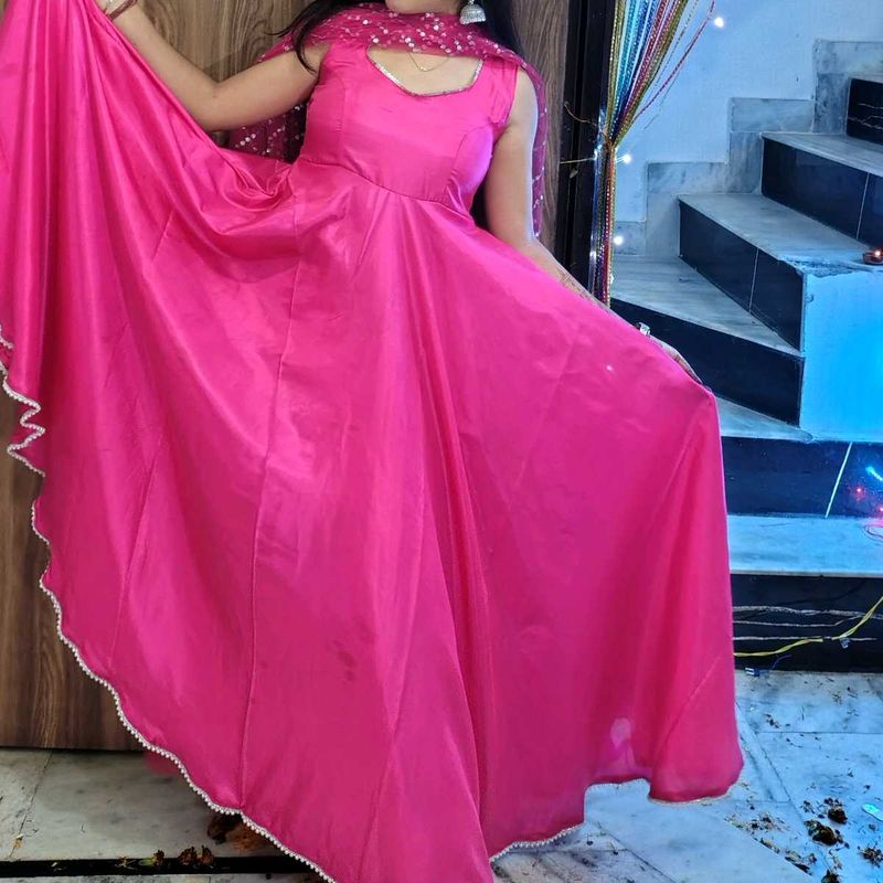 Beautiful Pink Ethnic Anarkali With Duppata