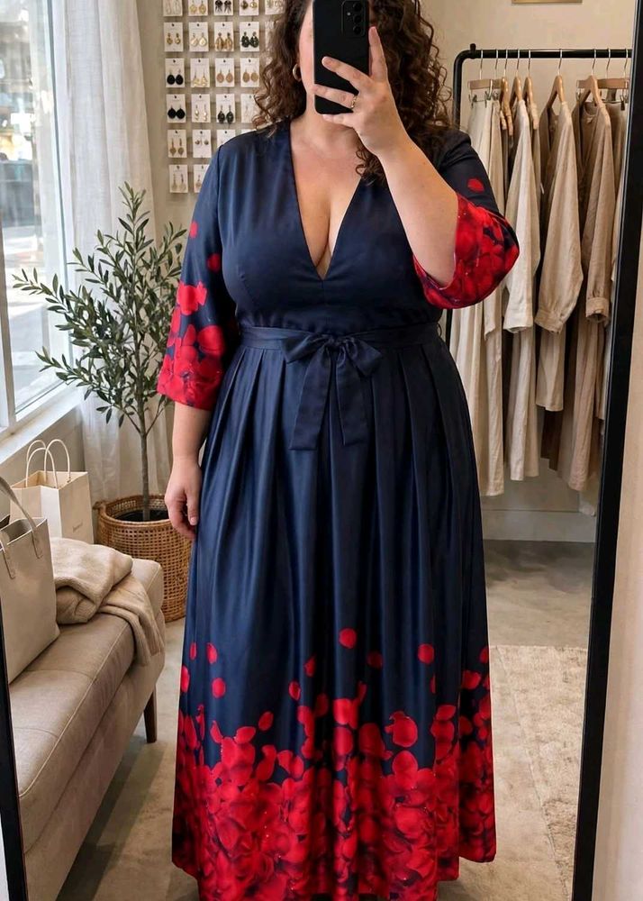 Elegant Navy Floral Print Maxi Dress