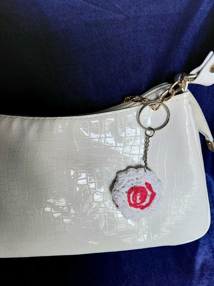Crochet fishcake bag charm and keychain