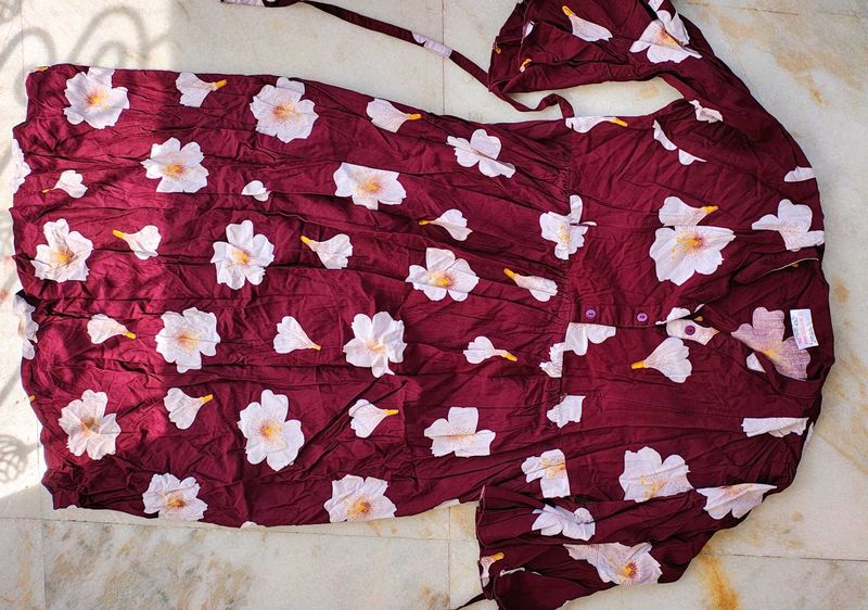 Maroon Floral Print Dress