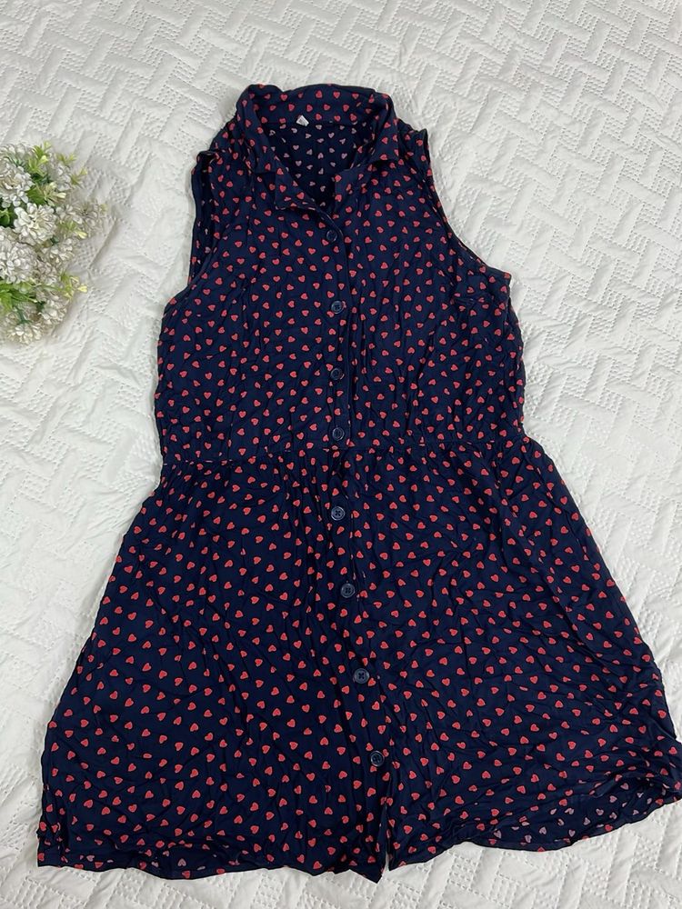 Navy Blue Heart Print Dress