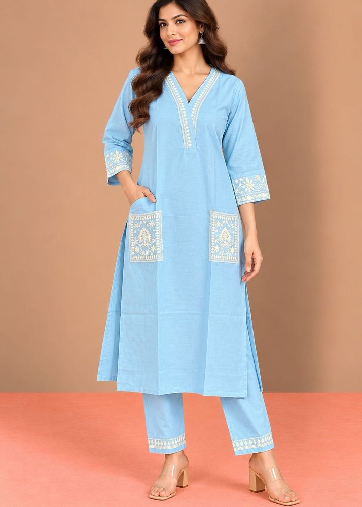 Sky Blue Embroidered Kurta Set