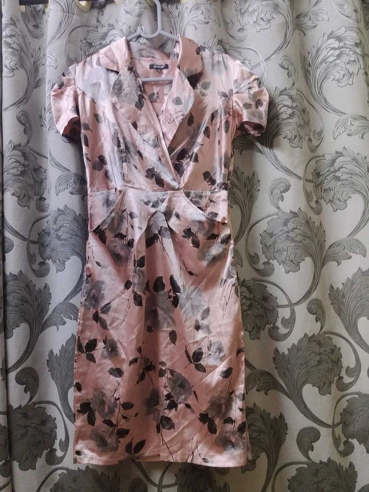Elegant Pink Floral Wrap Dress