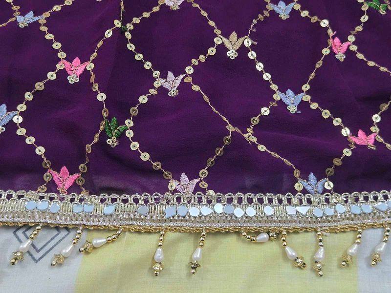 Embellished Purple Dupatta with Sequins &amp; Beads