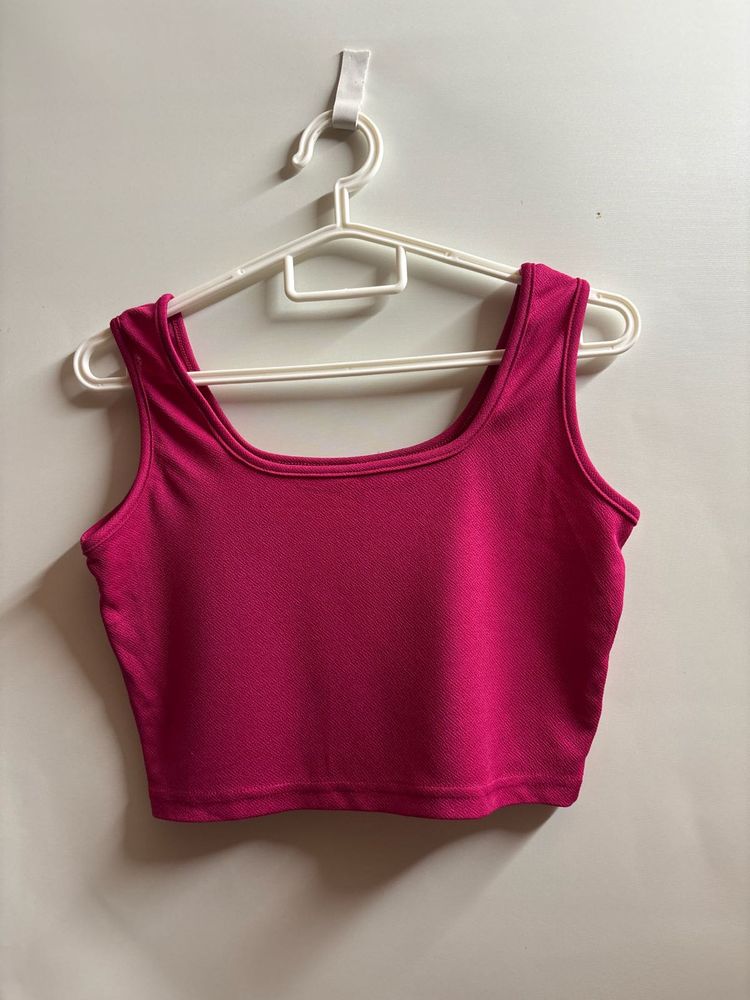 Hot Pink Square Neck Crop Top