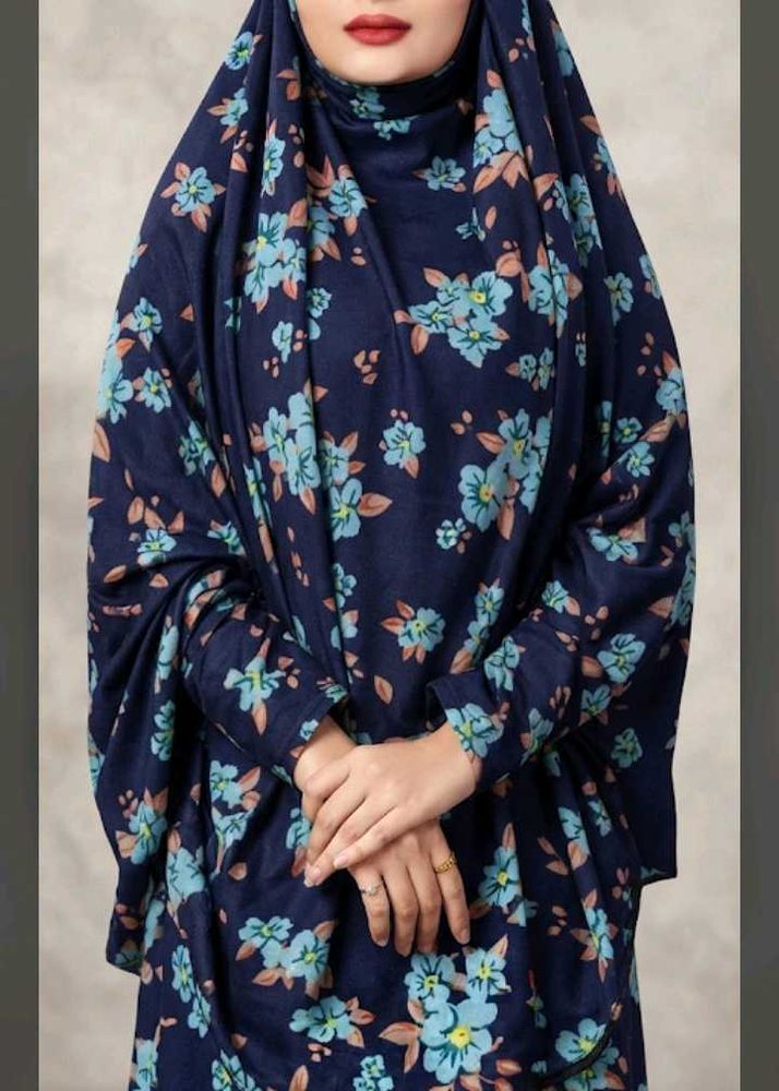 Navy Blue Floral Prayer hijab