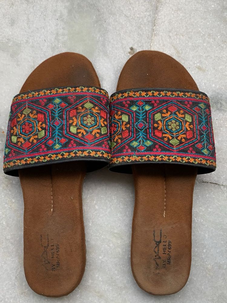 Embroidered Slide Sandals