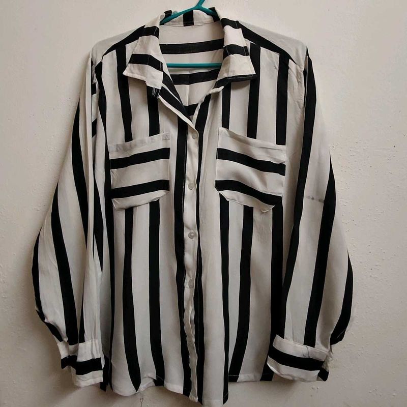 Black &amp; White Striped Cotton-Blend Shirt 🖤🤍