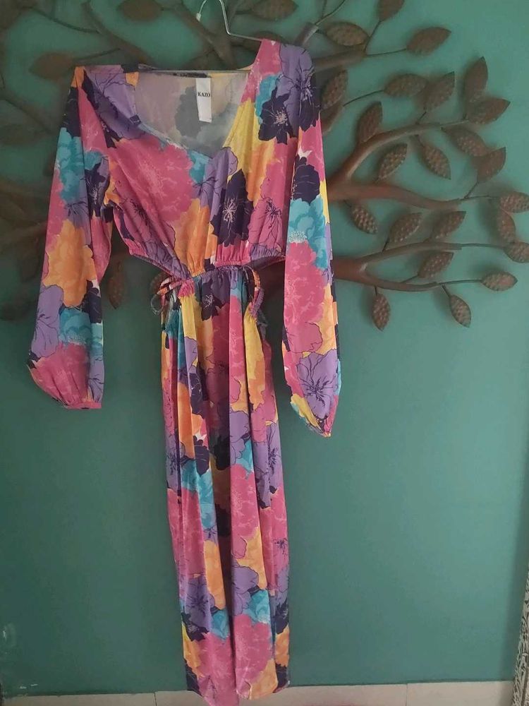 Vibrant Floral Cut-Out Maxi Dress