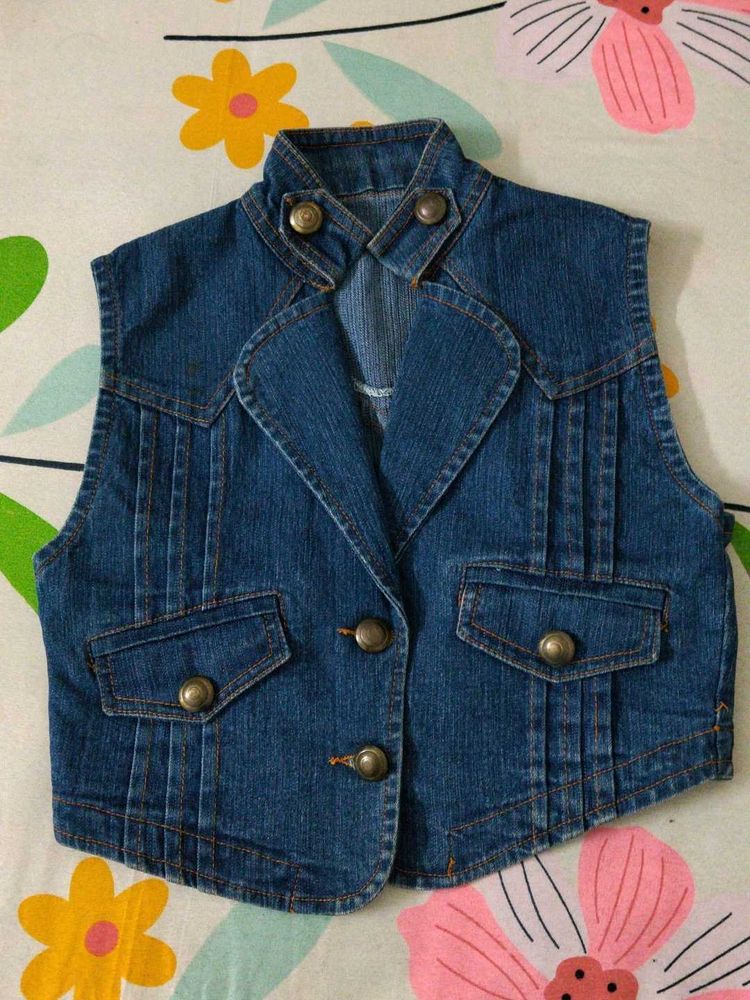 Denim Vest with Button Details