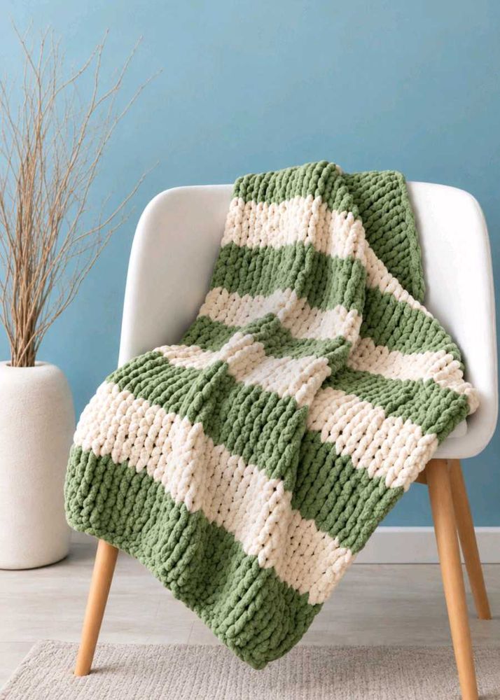 Sage And Cream Chunky Knit Throw.