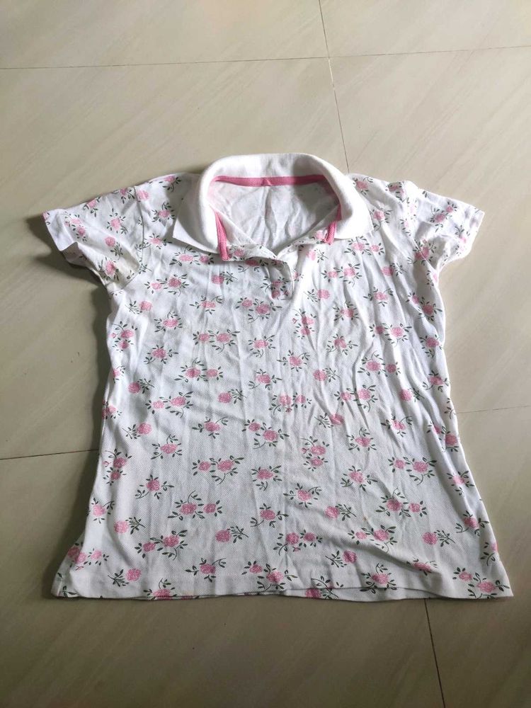 Floral Print Polo T-Shirt
