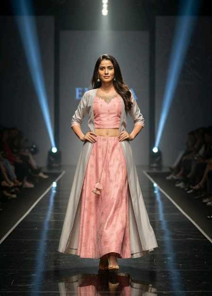 Elegant Pink &amp; Gray Anarkali Suit