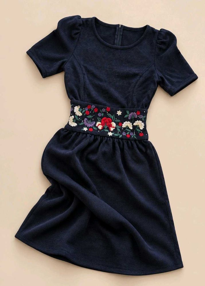 NAVY BLUE PUFF SLEEVE DRESS