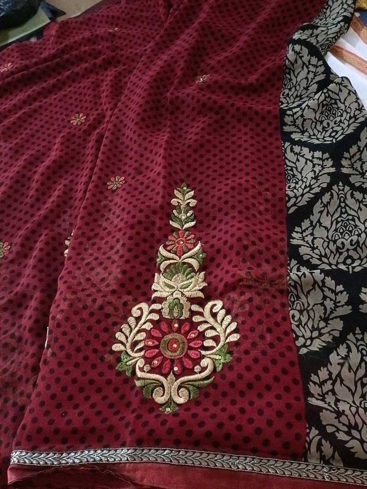 Maroon Embroidered Saree