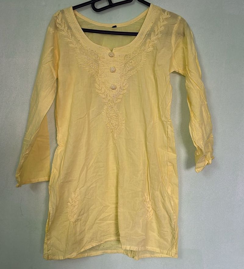 Yellow Chikankari Embroidered Kurta