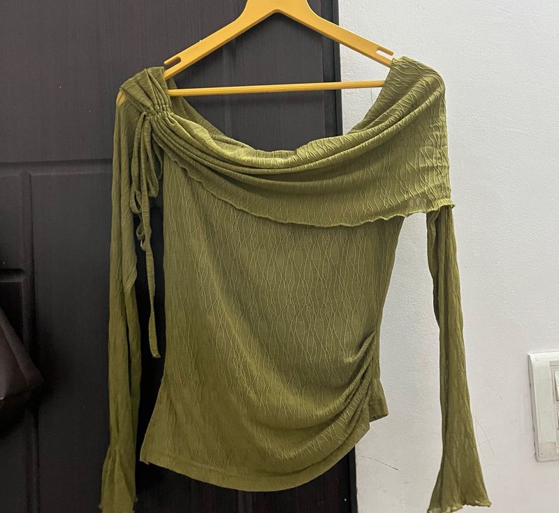 Chic Olive Green Off-Shoulder Top