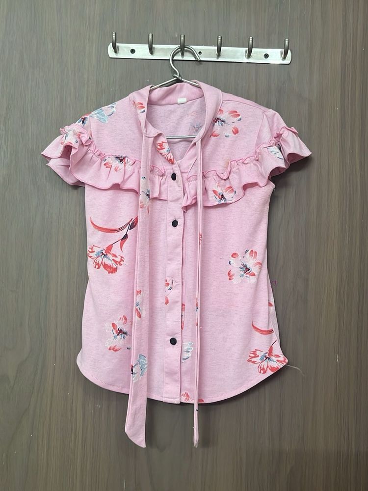 Cute Pink Floral Ruffle Top