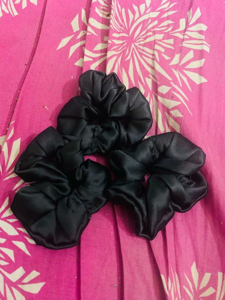 Set of 3 Black Satin Scrunchies