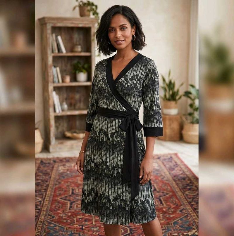 Plus Size Stylish Wrap Dress with Abstract Print