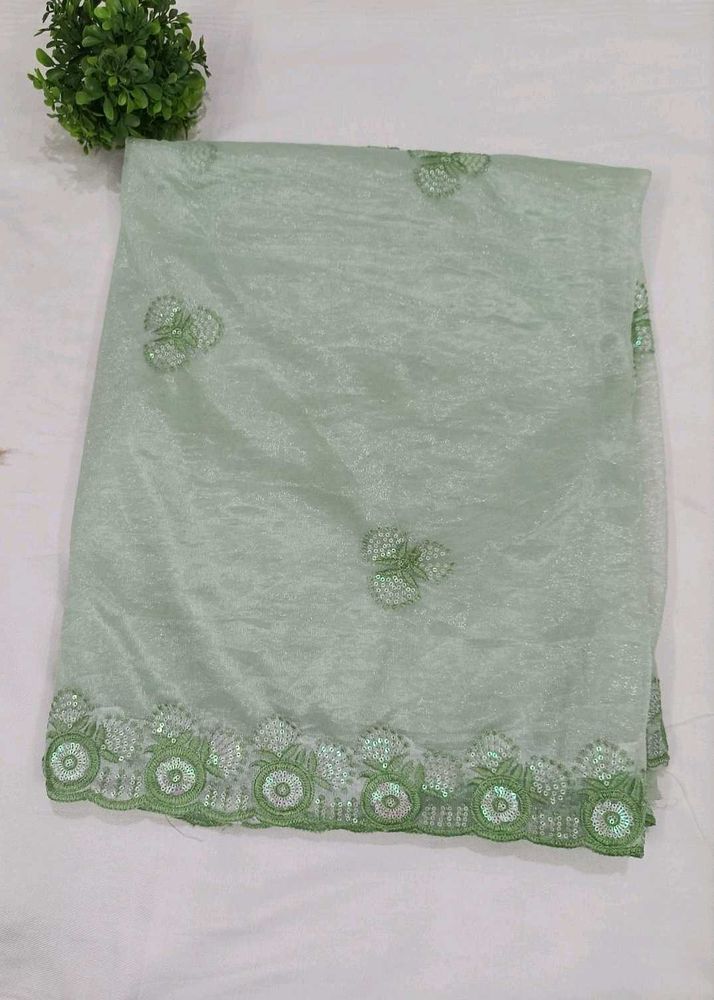 Elegant Mint Green Embroidered Saree