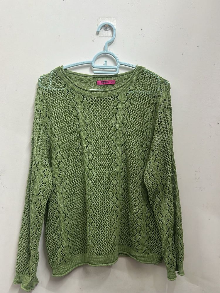 Green Crochet Knit Sweater