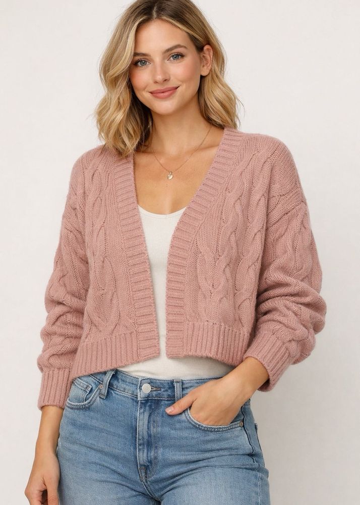 Dusty Rose Cable Knit Cardigan