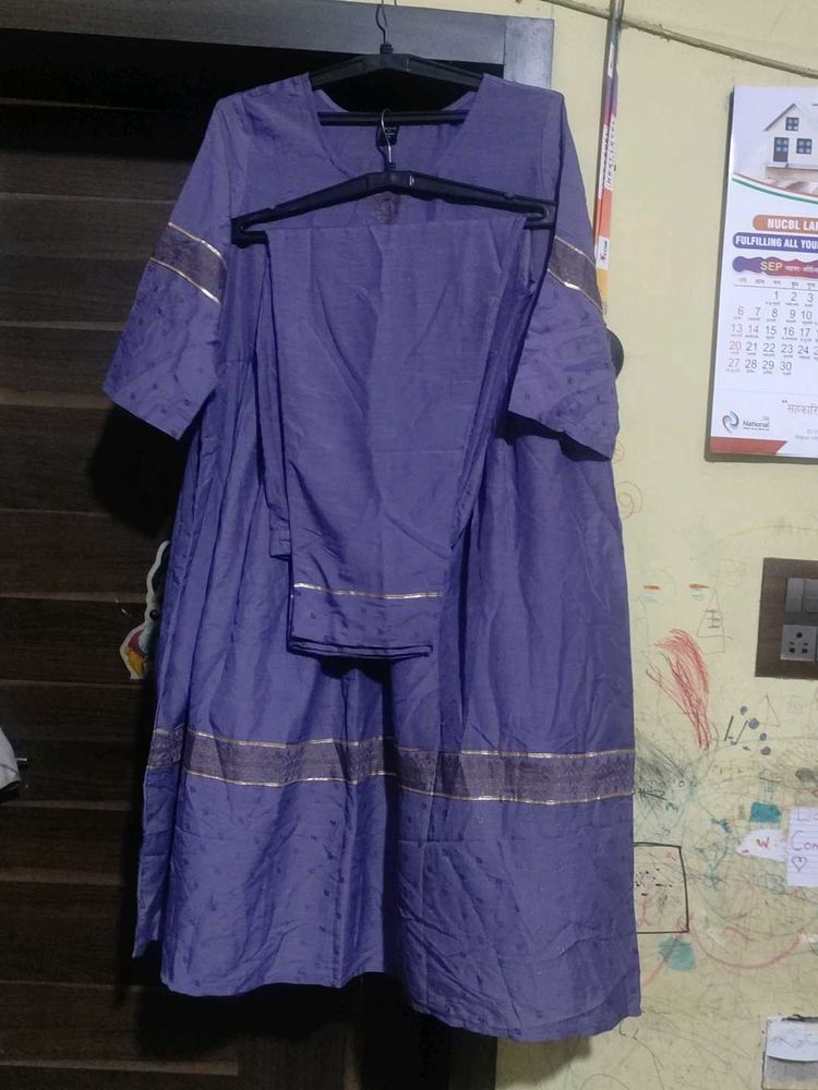 Purple Kurta Set with Golden Border