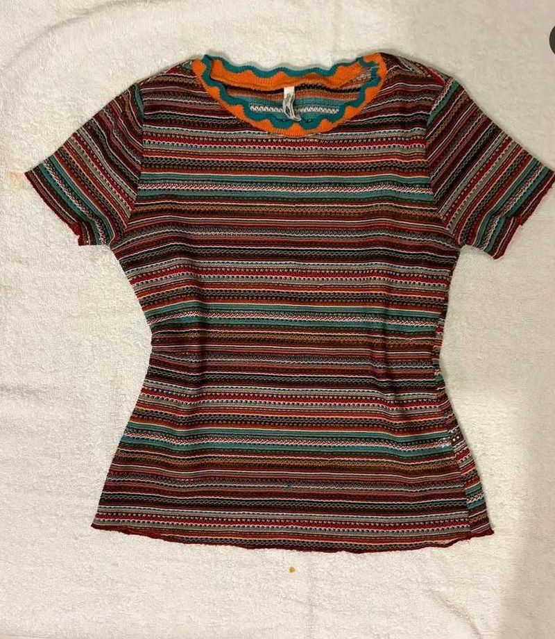Striped Crochet Trim Top