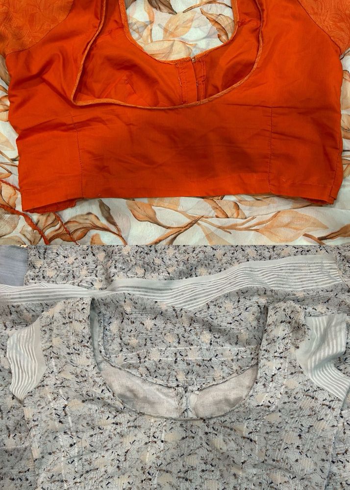 Beautiful 2 Saree Set - Orange and Grey